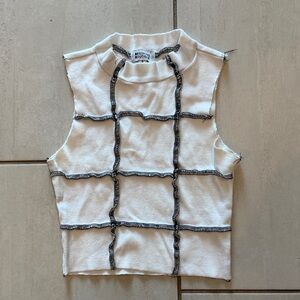 White and Black Grid Sleeveless Crop Top